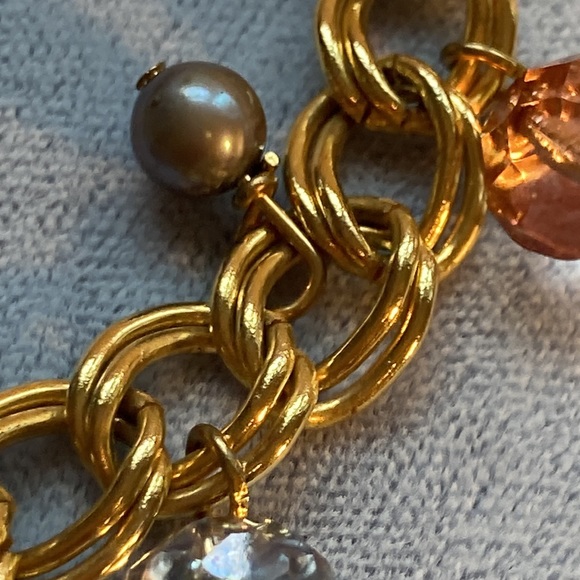 Gold double links bracelet with semi precious beads handmade - Picture 11 of 16